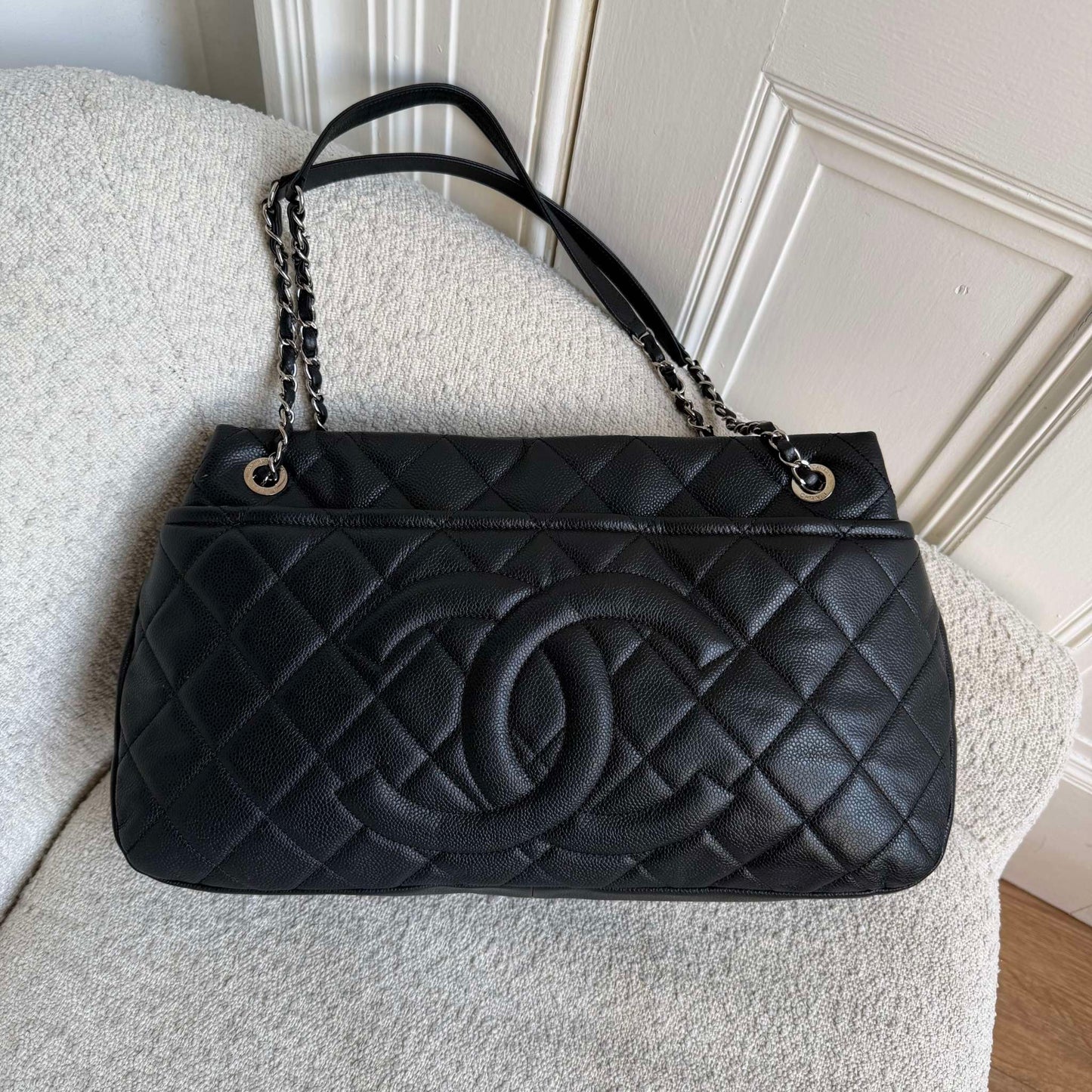 2012 Chanel CC Timeless Soft Shopper Caviar Black Tote Bag
