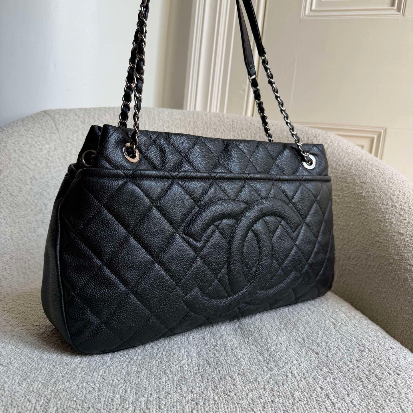 2012 Chanel CC Timeless Soft Shopper Caviar Black Tote Bag