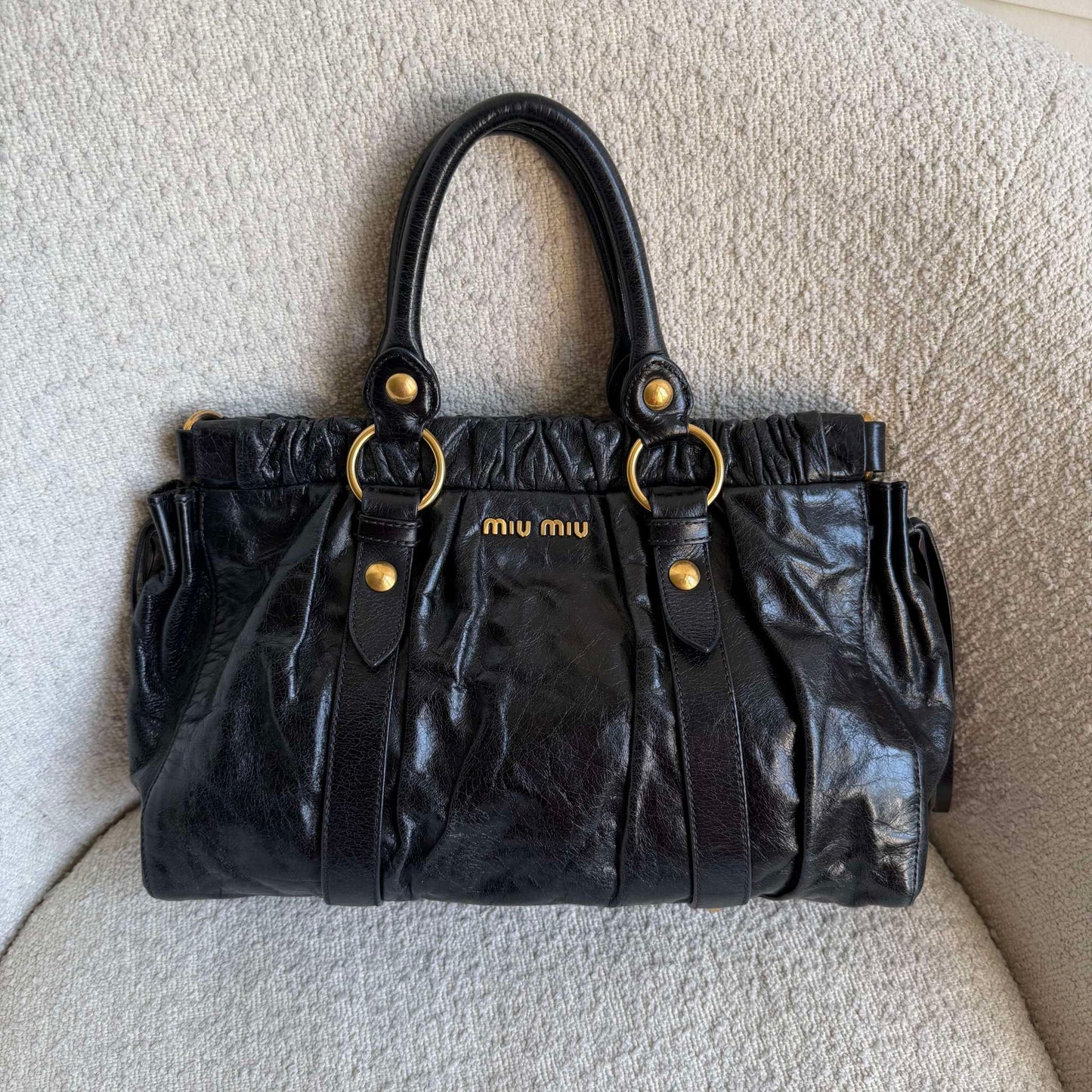 Miu Miu Vitello Black Leather Handbag