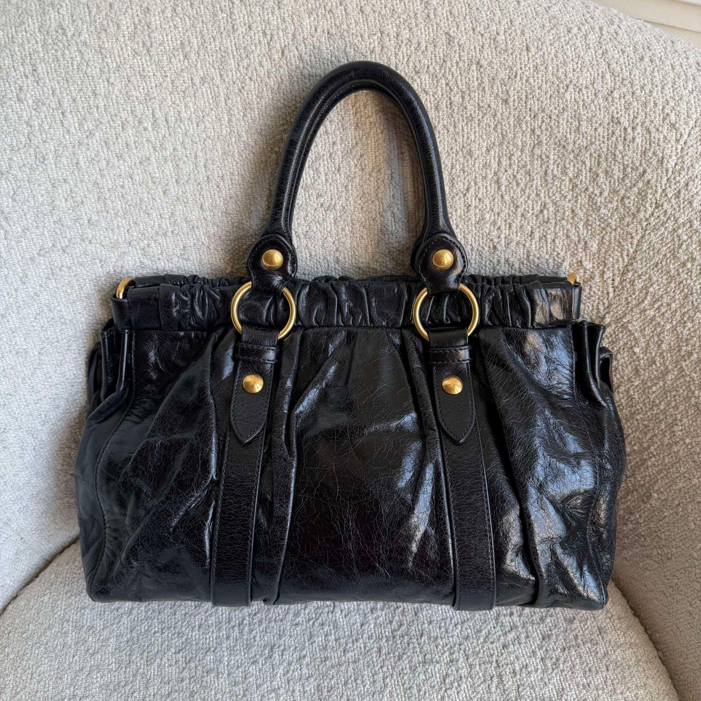 Miu Miu Vitello Black Leather Handbag