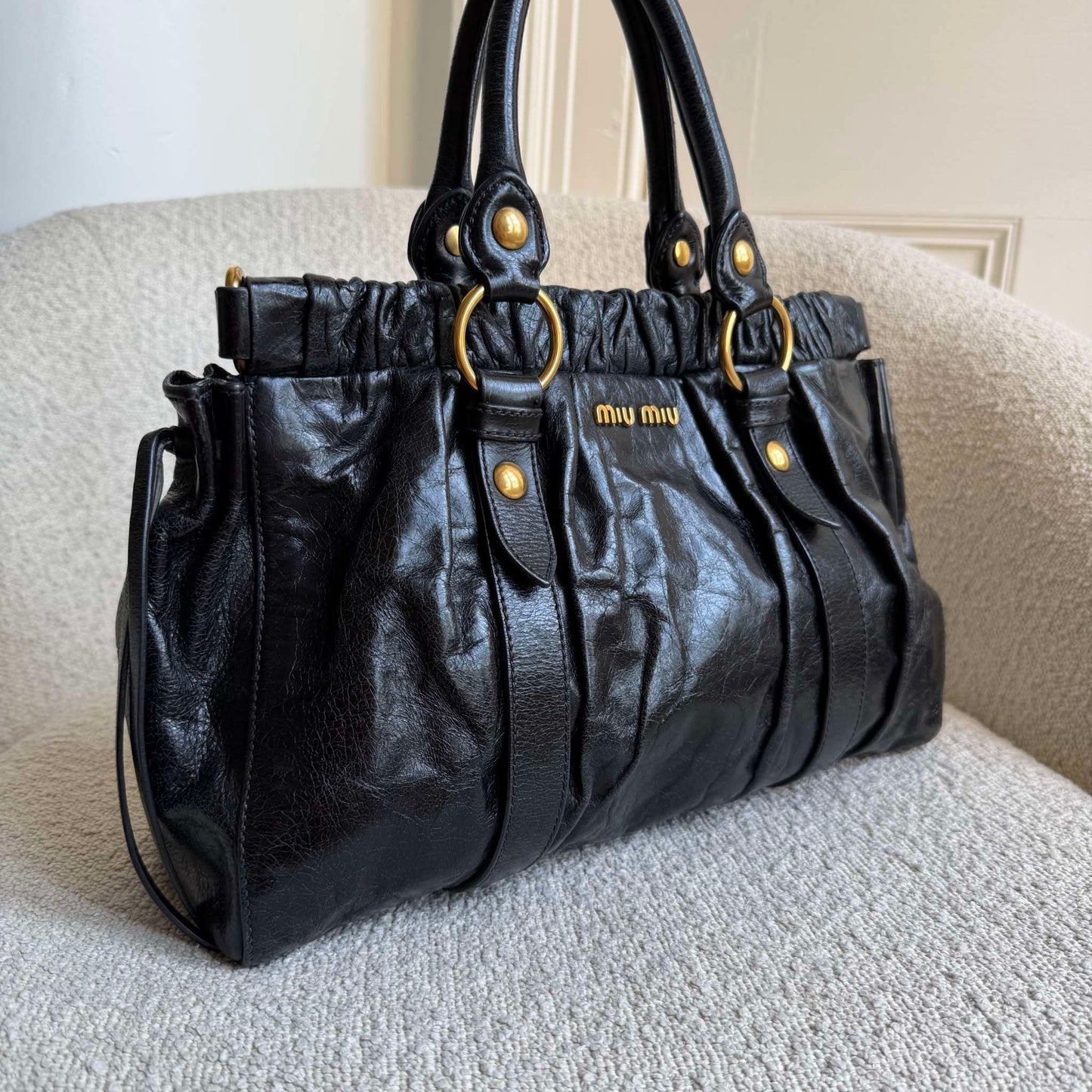 Miu Miu Vitello Black Leather Handbag