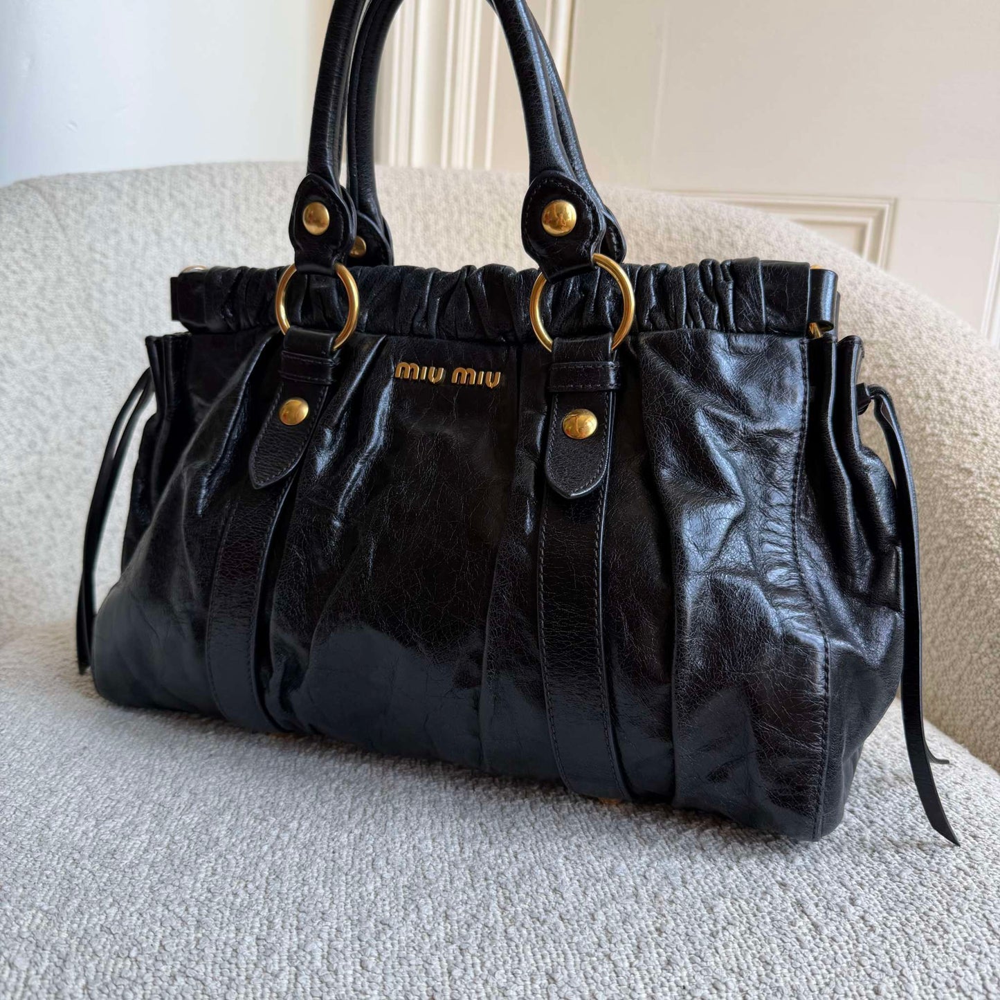 Miu Miu Vitello Black Leather Handbag