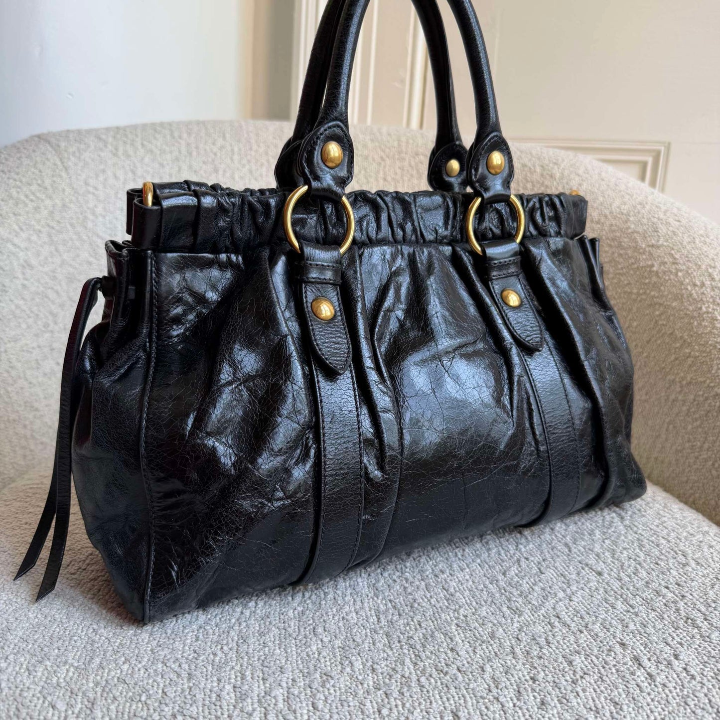 Miu Miu Vitello Black Leather Handbag