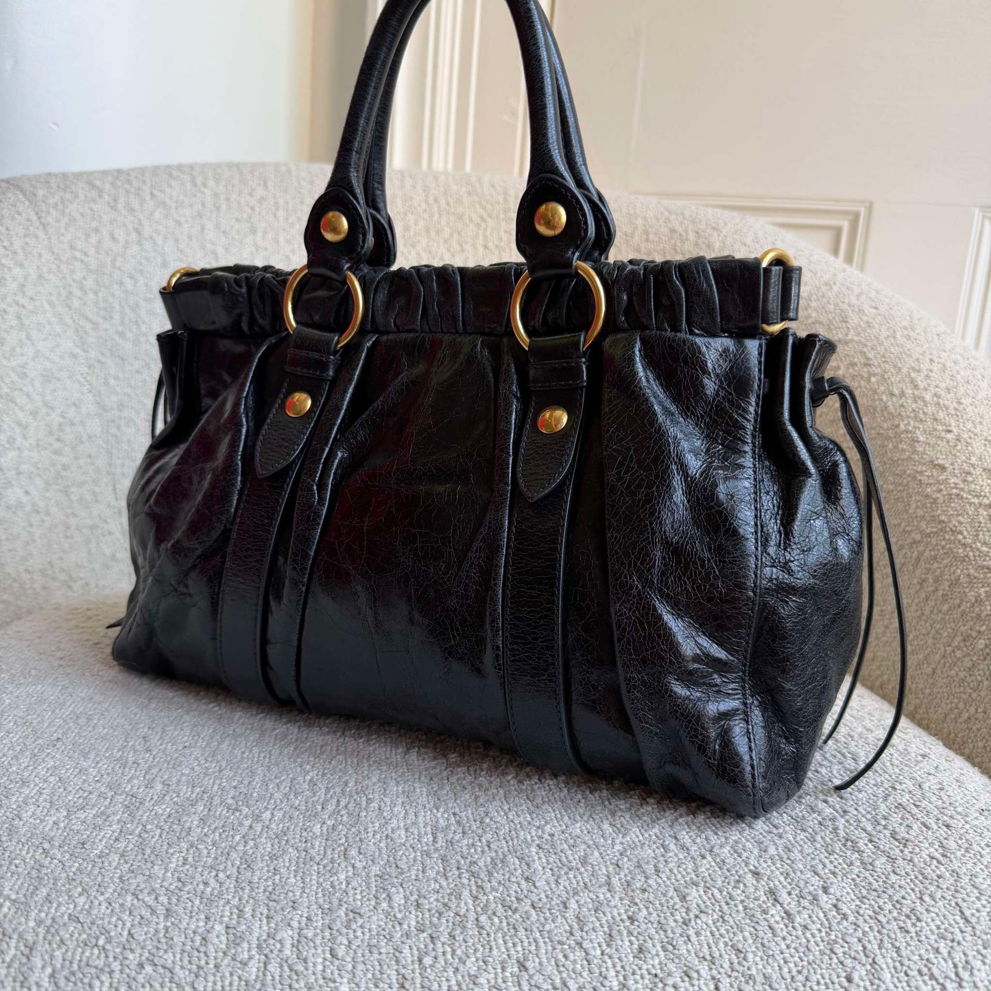Miu Miu Vitello Black Leather Handbag