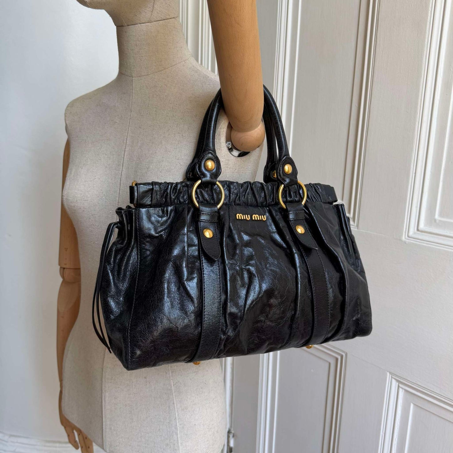 Miu Miu Vitello Black Leather Handbag