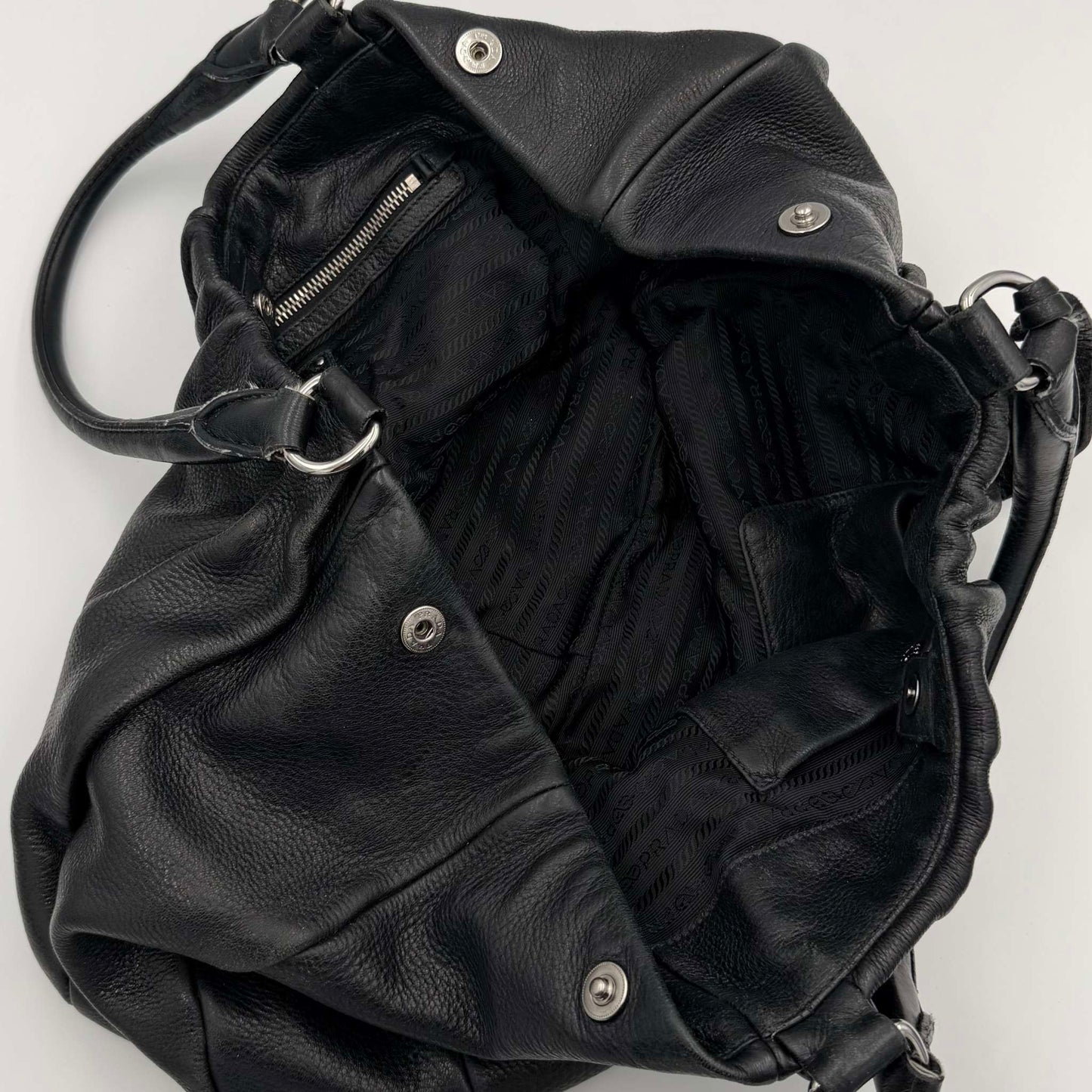 Prada Cervo Lux Black Leather Shoulder Bag