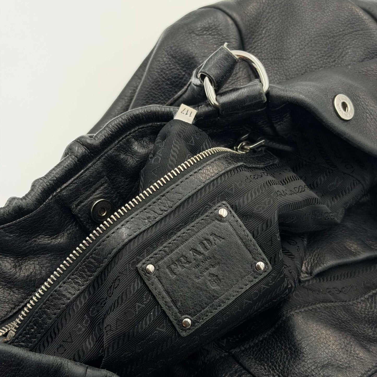 Prada Cervo Lux Black Leather Shoulder Bag
