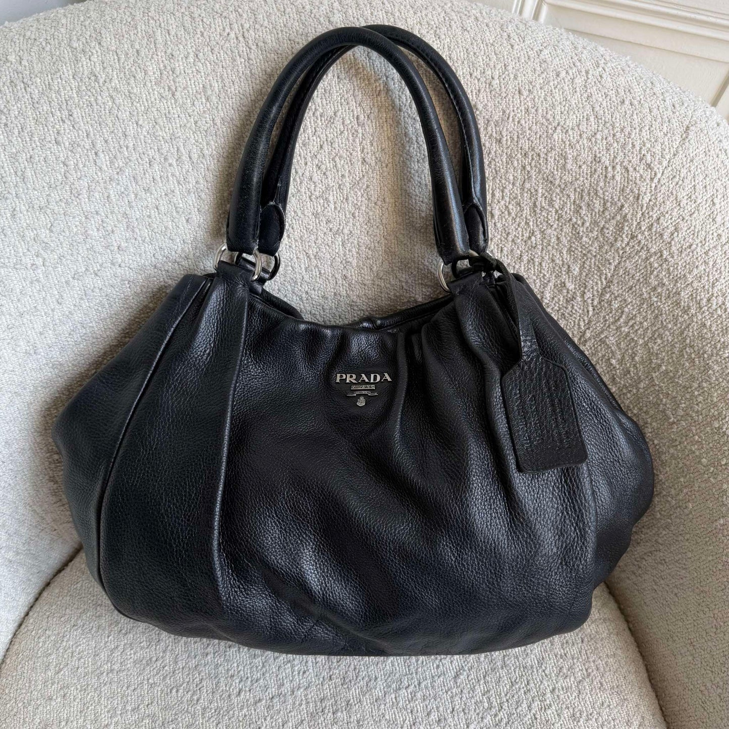 Prada Cervo Lux Black Leather Shoulder Bag