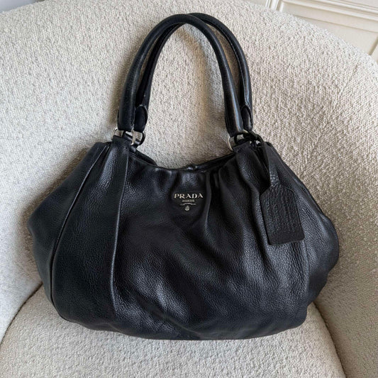 Prada Cervo Lux Black Leather Shoulder Bag