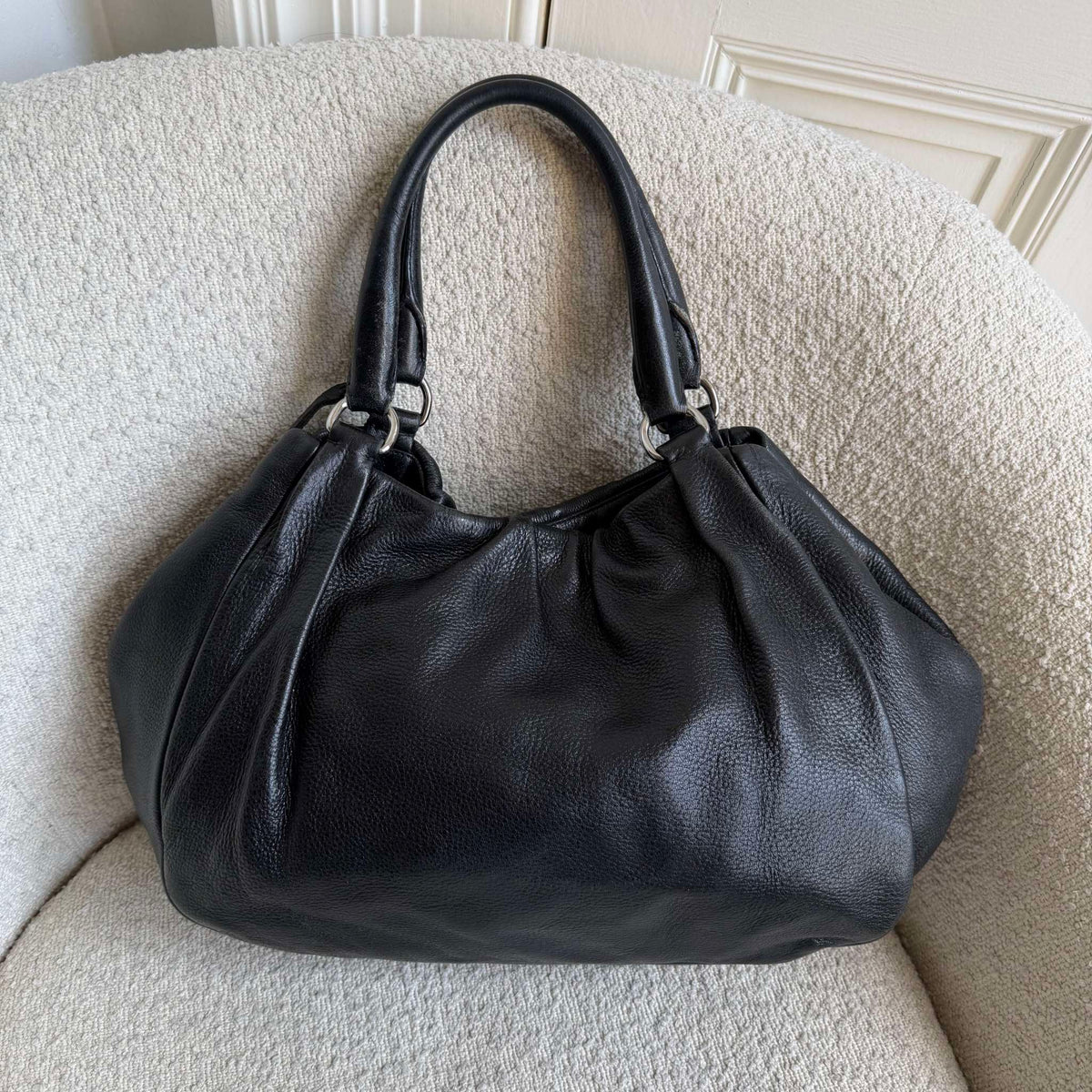 Prada Cervo Lux Black Leather Shoulder Bag