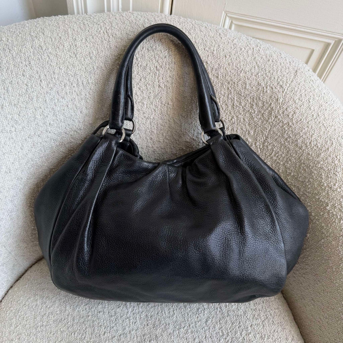 Prada Cervo Lux Black Leather Shoulder Bag