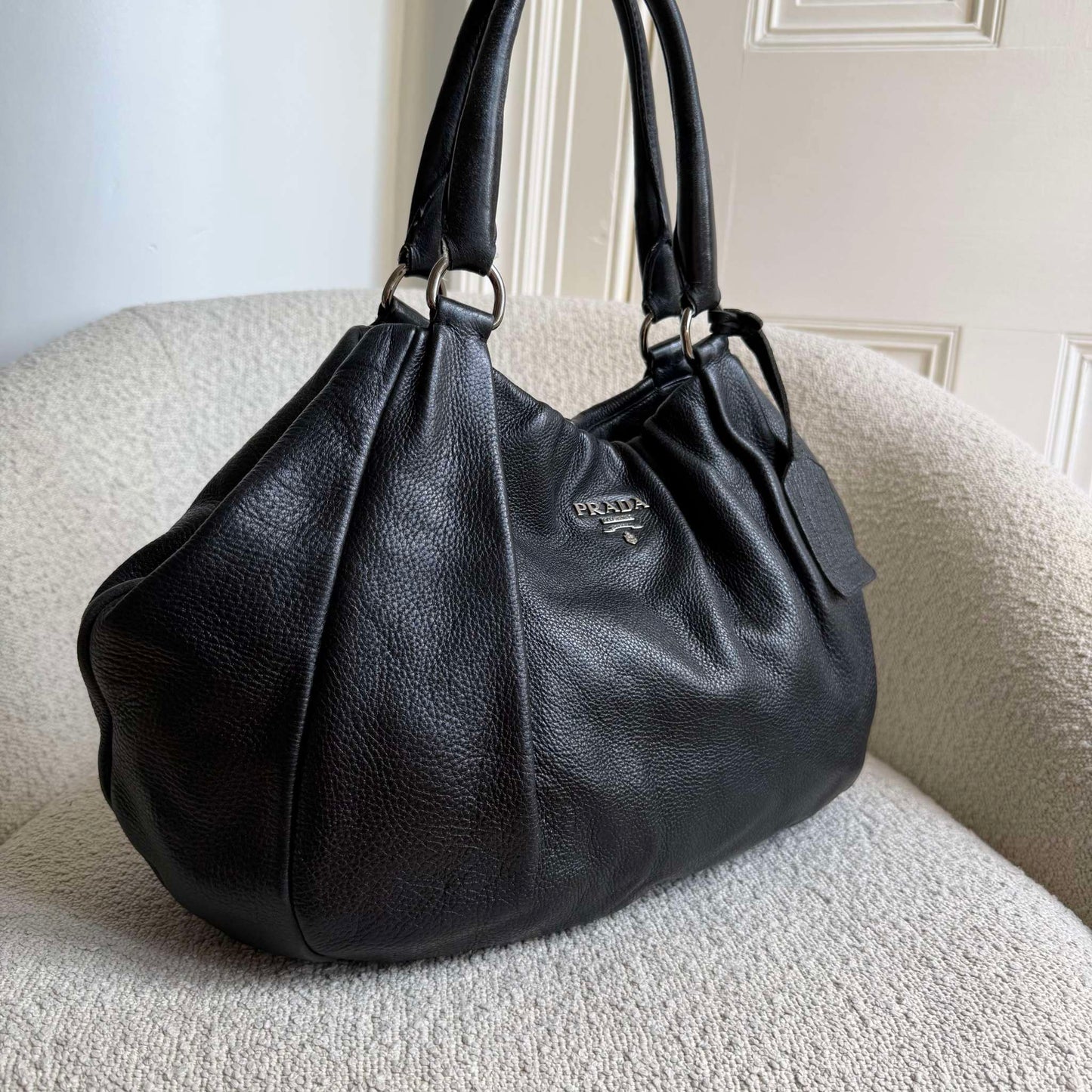 Prada Cervo Lux Black Leather Shoulder Bag
