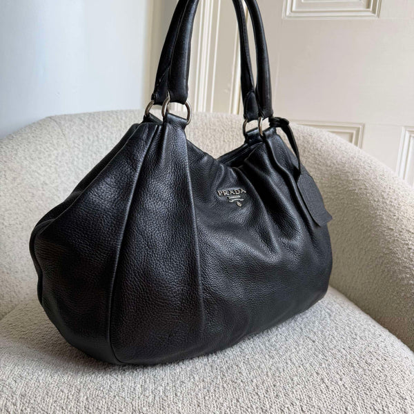 Prada Cervo Lux Black Leather Shoulder Bag