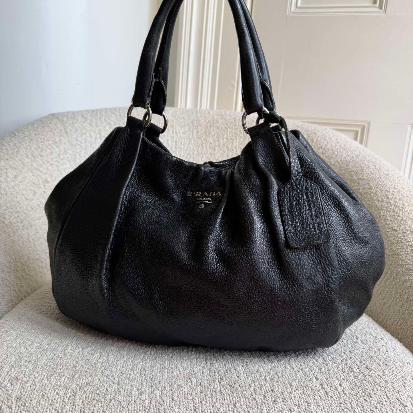 Prada Cervo Lux Black Leather Shoulder Bag