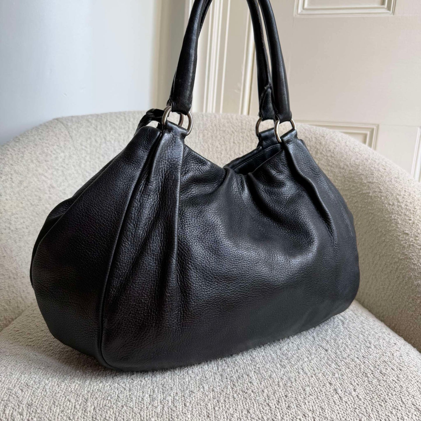 Prada Cervo Lux Black Leather Shoulder Bag