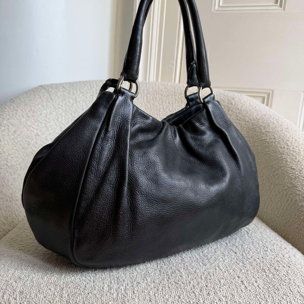Prada Cervo Lux Black Leather Shoulder Bag