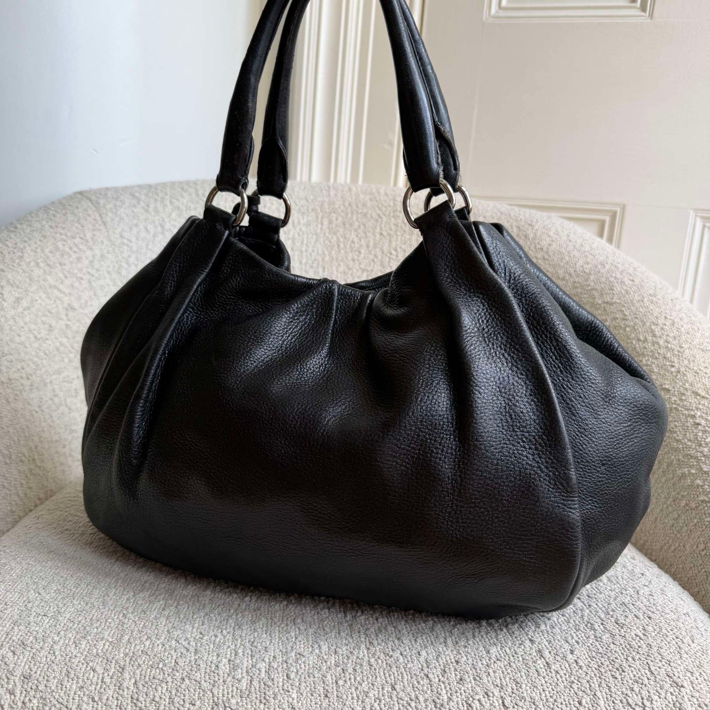 Prada Cervo Lux Black Leather Shoulder Bag