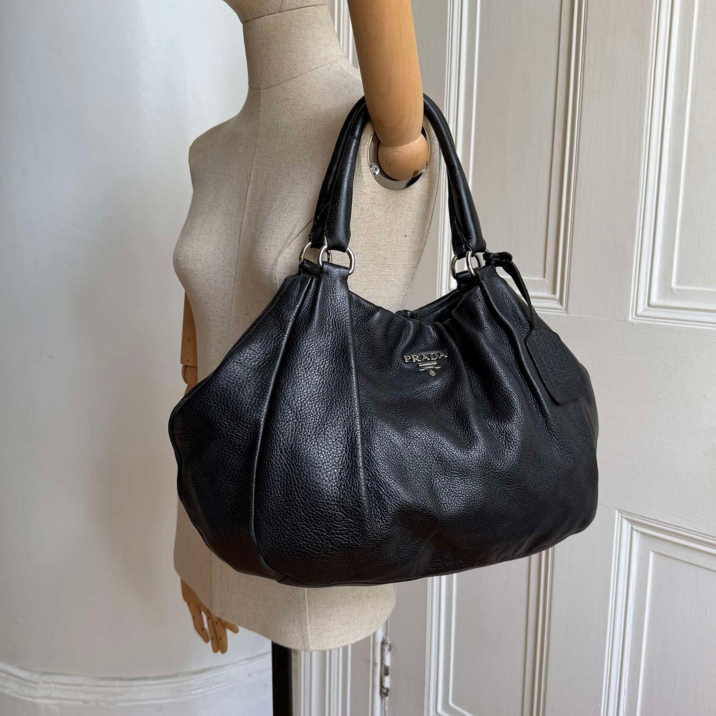 Prada Cervo Lux Black Leather Shoulder Bag