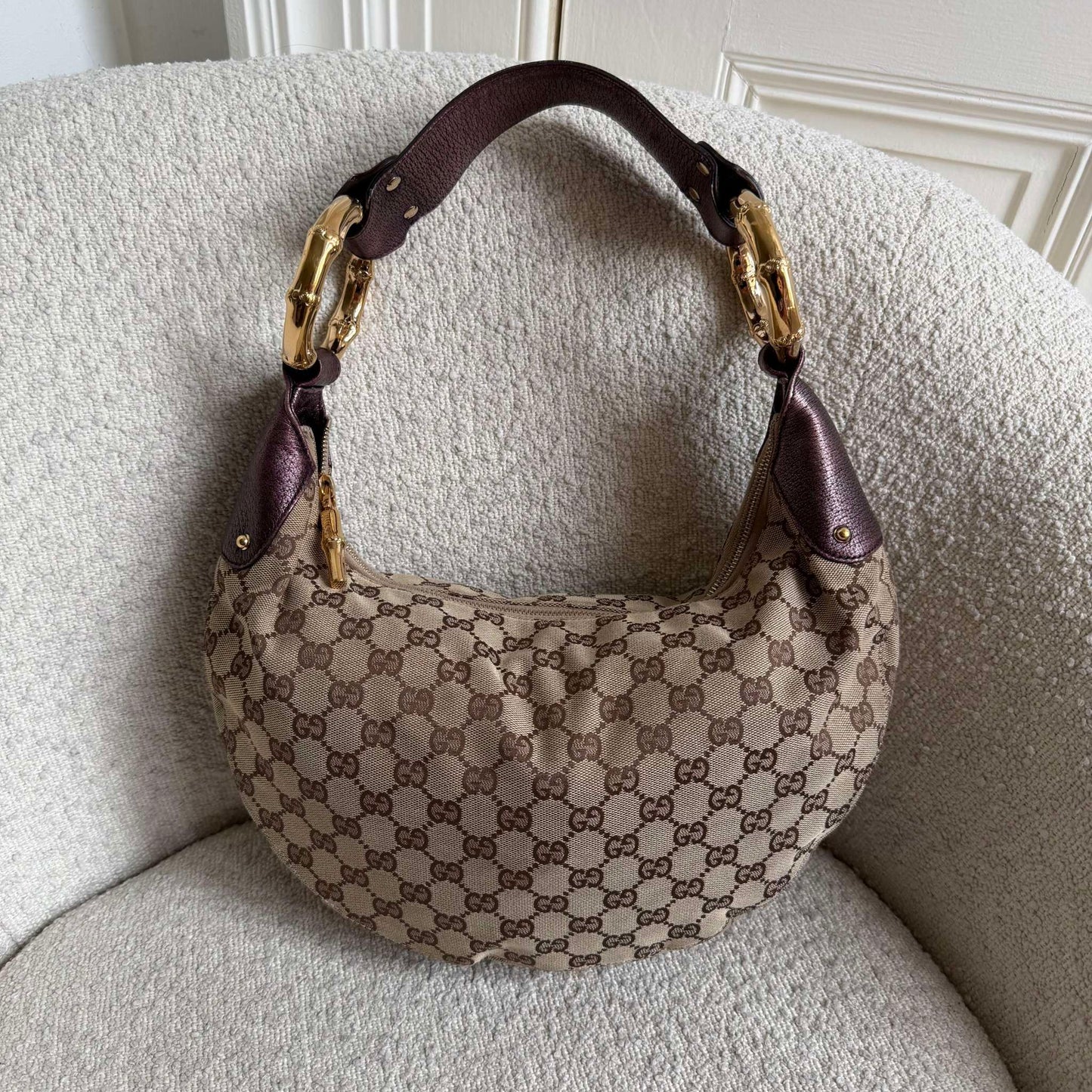 Gucci GG Canvas Bamboo Ring Purple Shoulder Bag