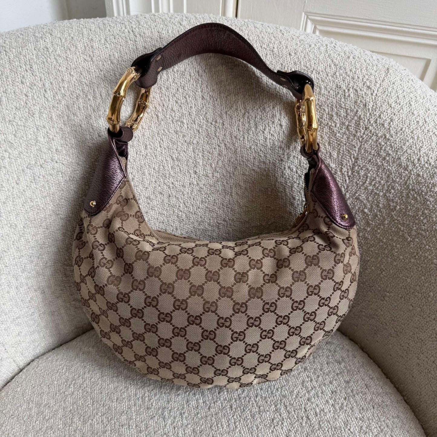 Gucci GG Canvas Bamboo Ring Purple Shoulder Bag