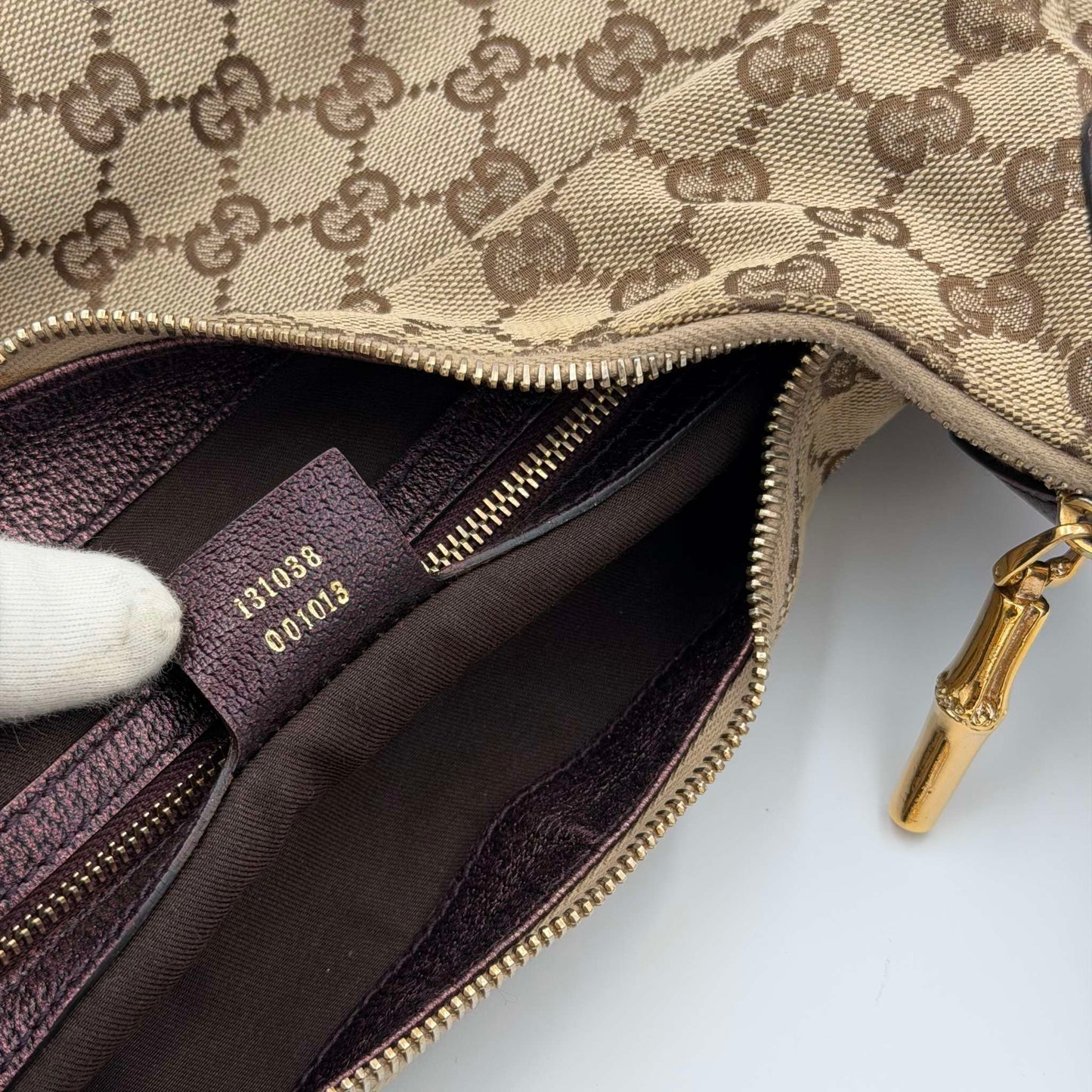 Gucci GG Canvas Bamboo Ring Purple Shoulder Bag
