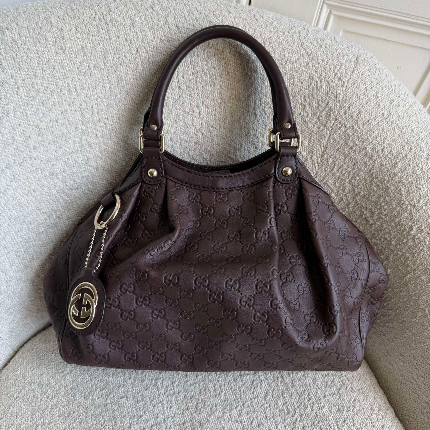 Gucci Guccissima Sukey Leather Brown Tote Bag