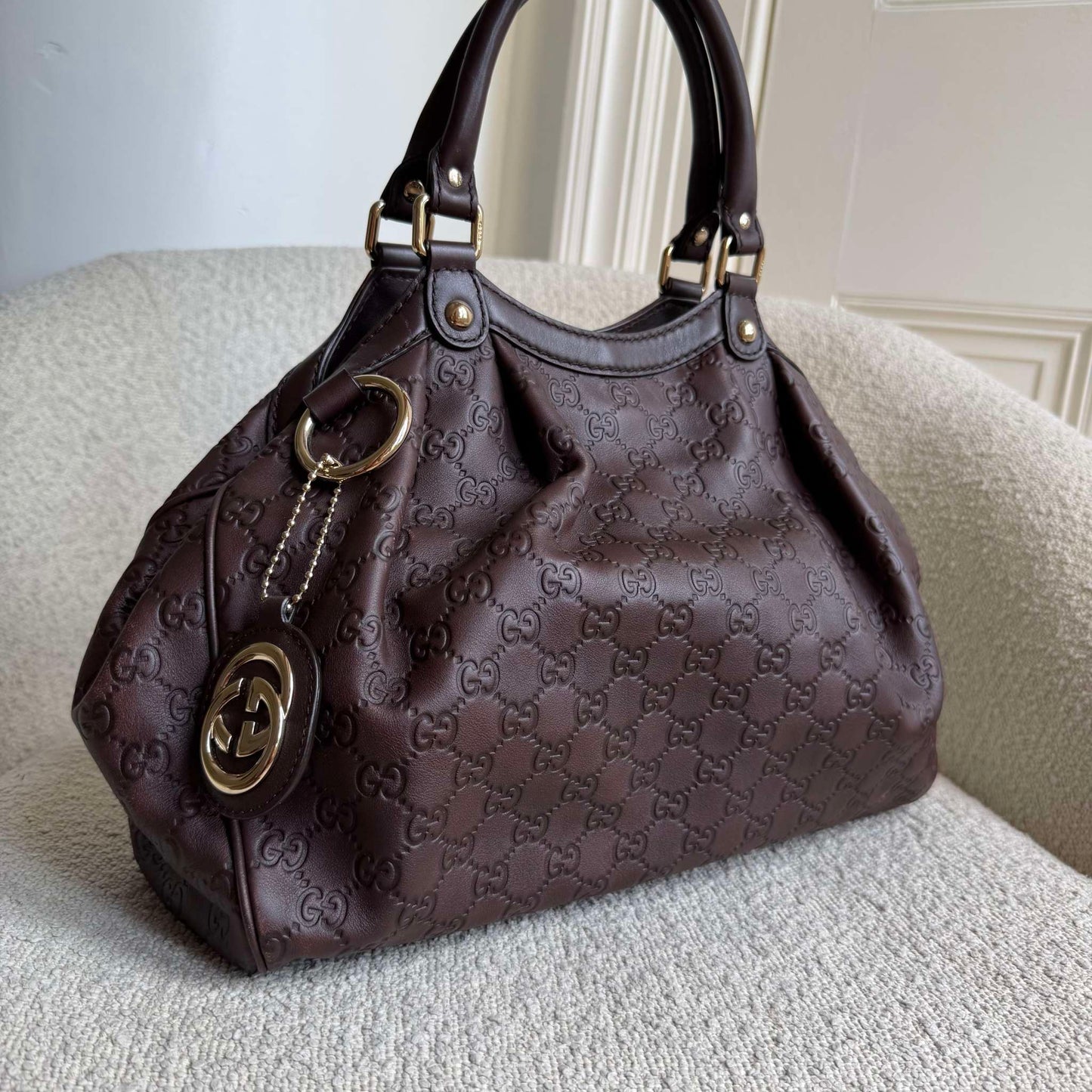 Gucci Guccissima Sukey Leather Brown Tote Bag