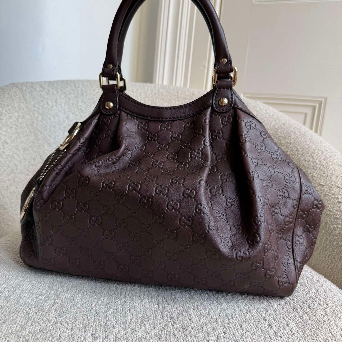 Gucci Guccissima Sukey Leather Brown Tote Bag