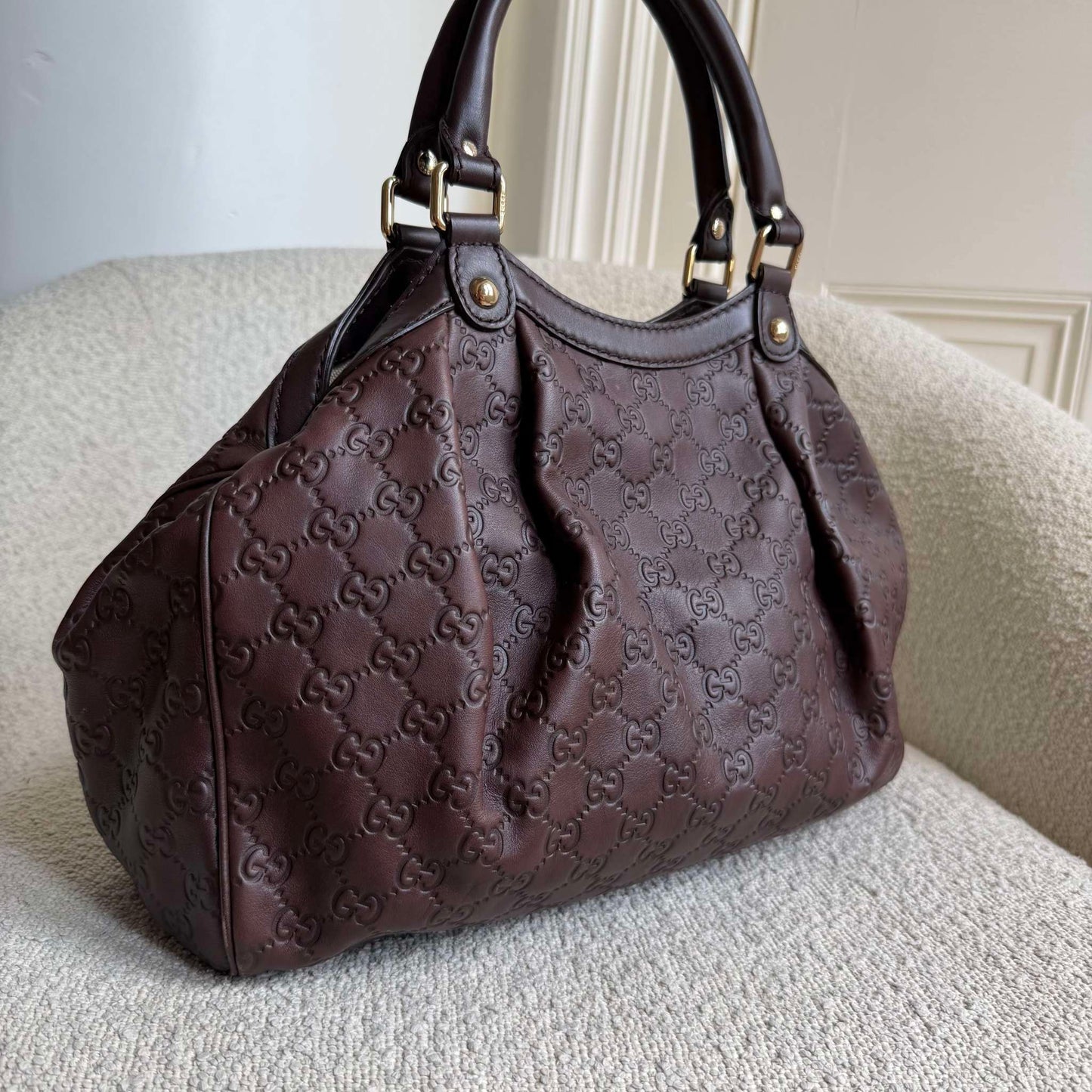 Gucci Guccissima Sukey Leather Brown Tote Bag