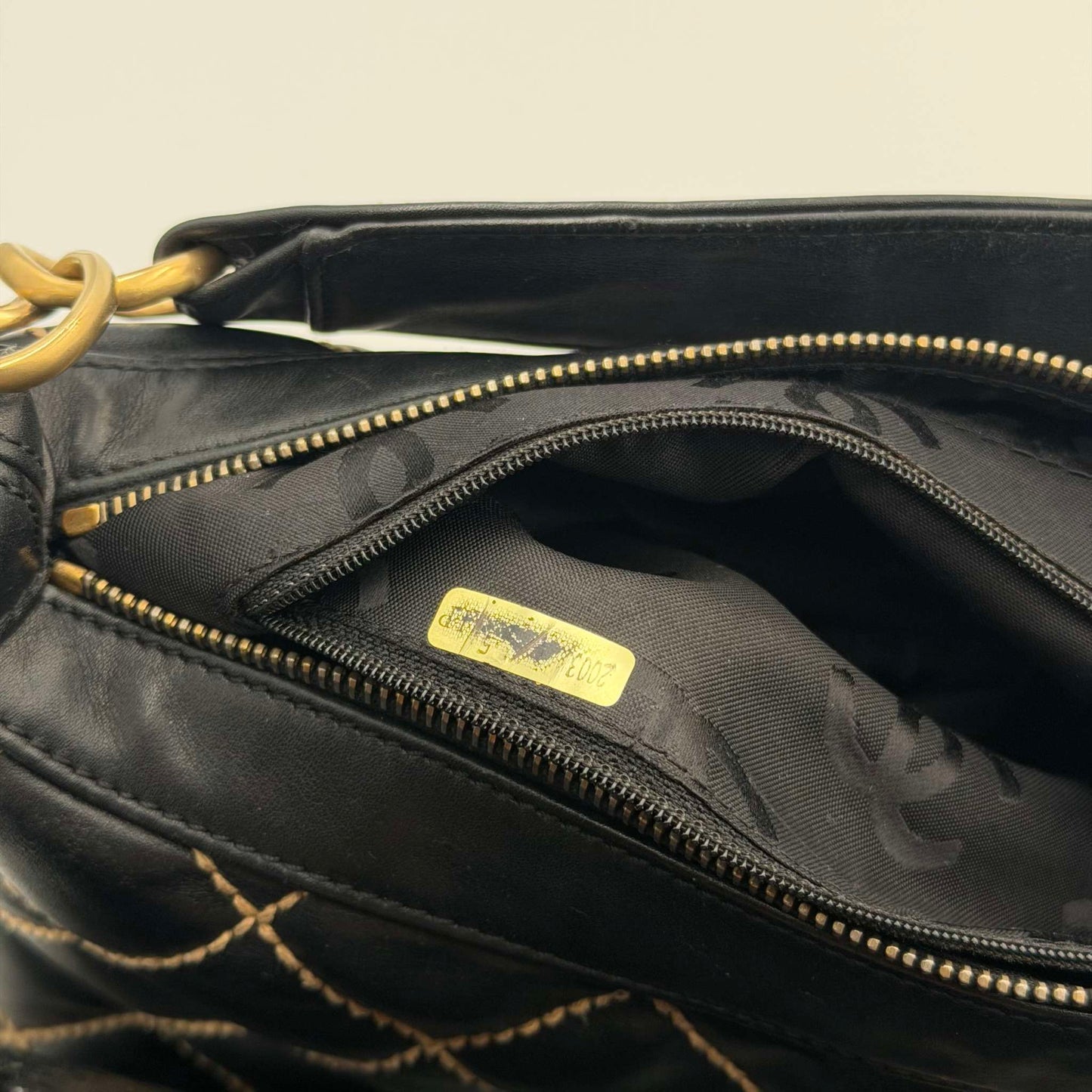 2003 Chanel CC Surpique Wild Stitch Black Leather Handbag