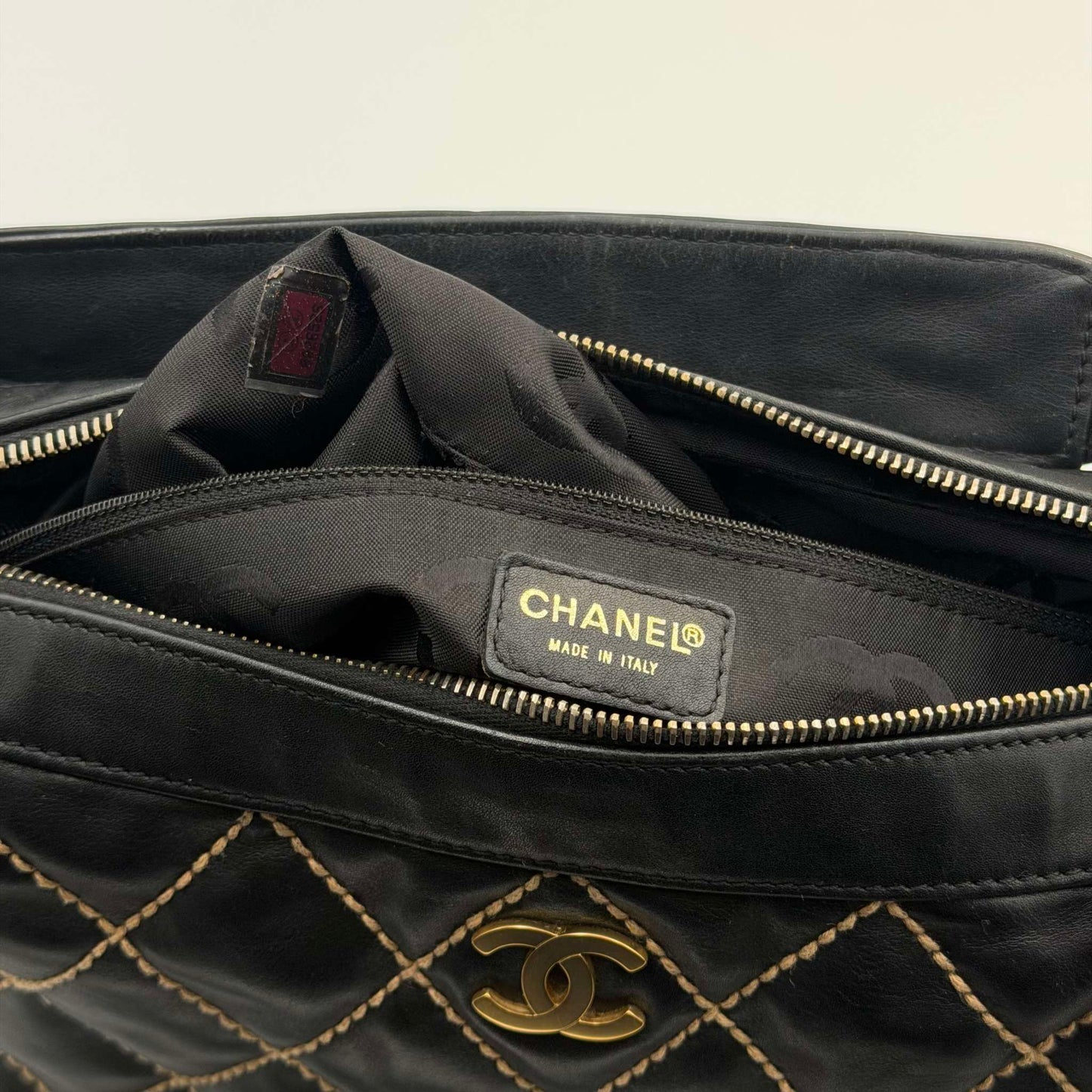 2003 Chanel CC Surpique Wild Stitch Black Leather Handbag