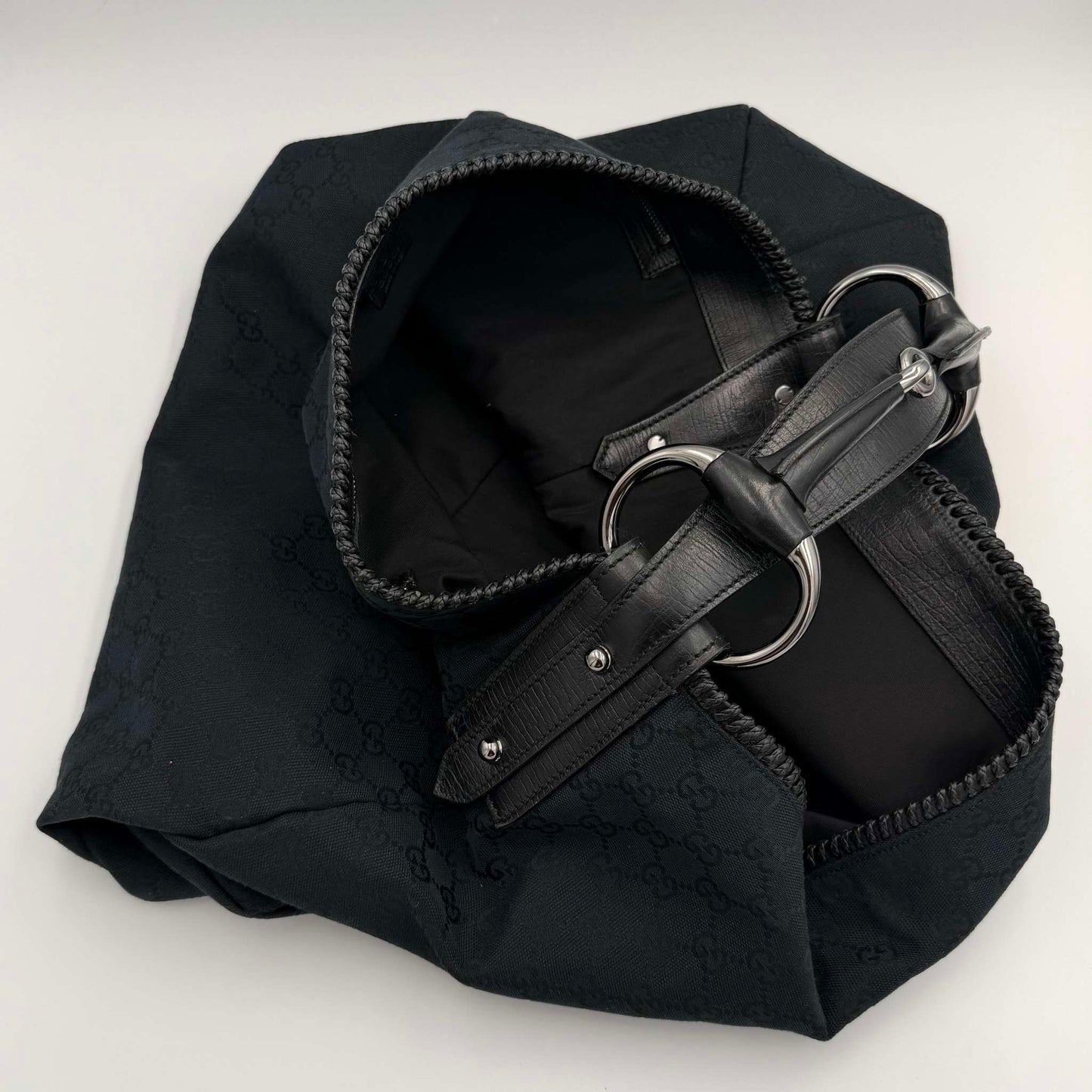 Gucci GG Canvas Horsebit Hobo Black Large Shoulder Bag