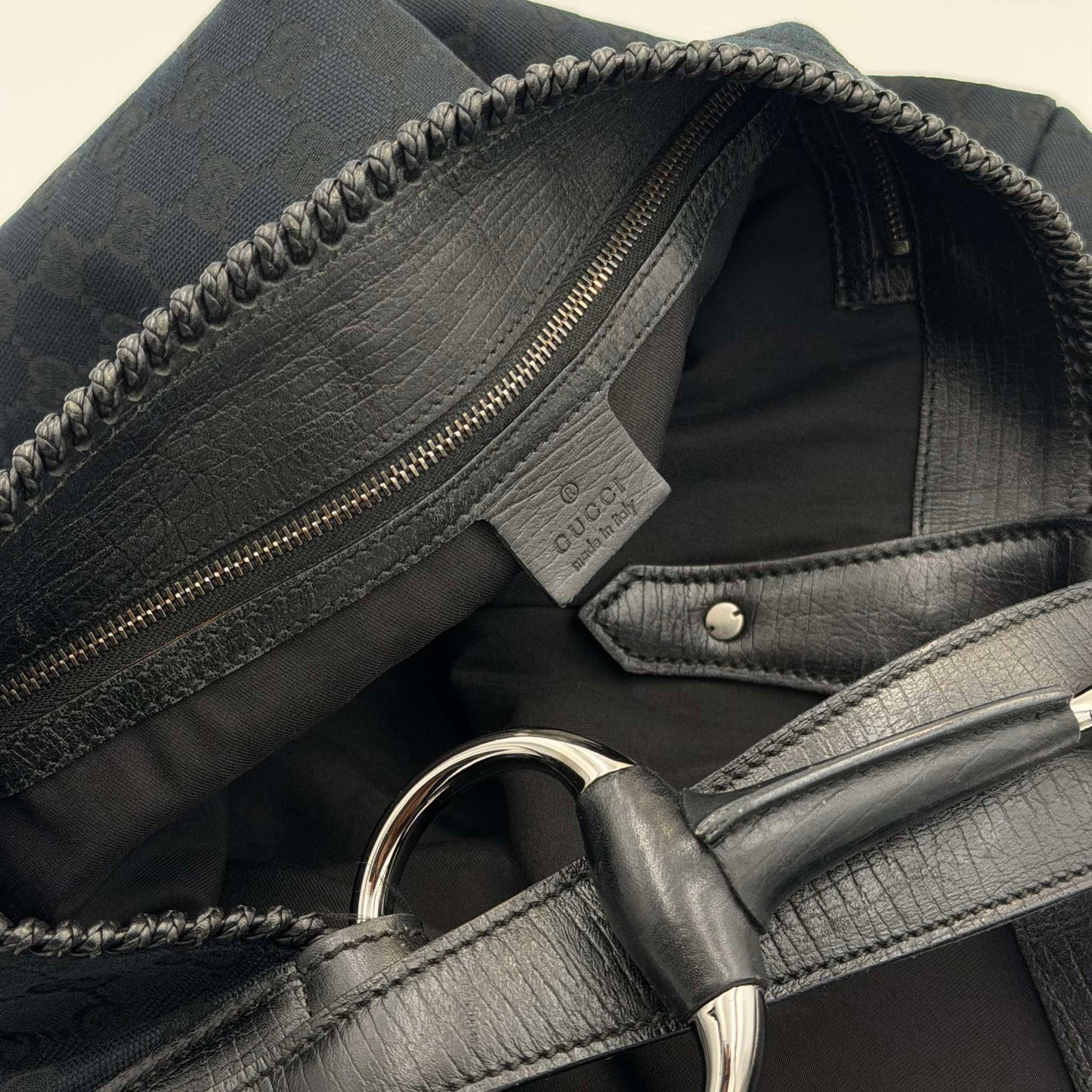 Gucci GG Canvas Horsebit Hobo Black Large Shoulder Bag