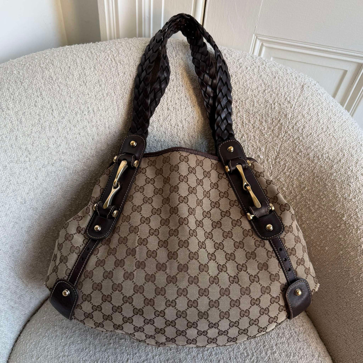 Gucci GG Canvas Horsebit Brown Tote Bag