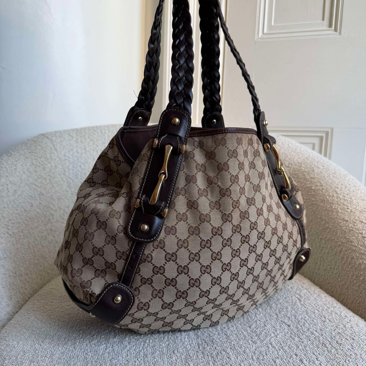 Gucci GG Canvas Horsebit Brown Tote Bag