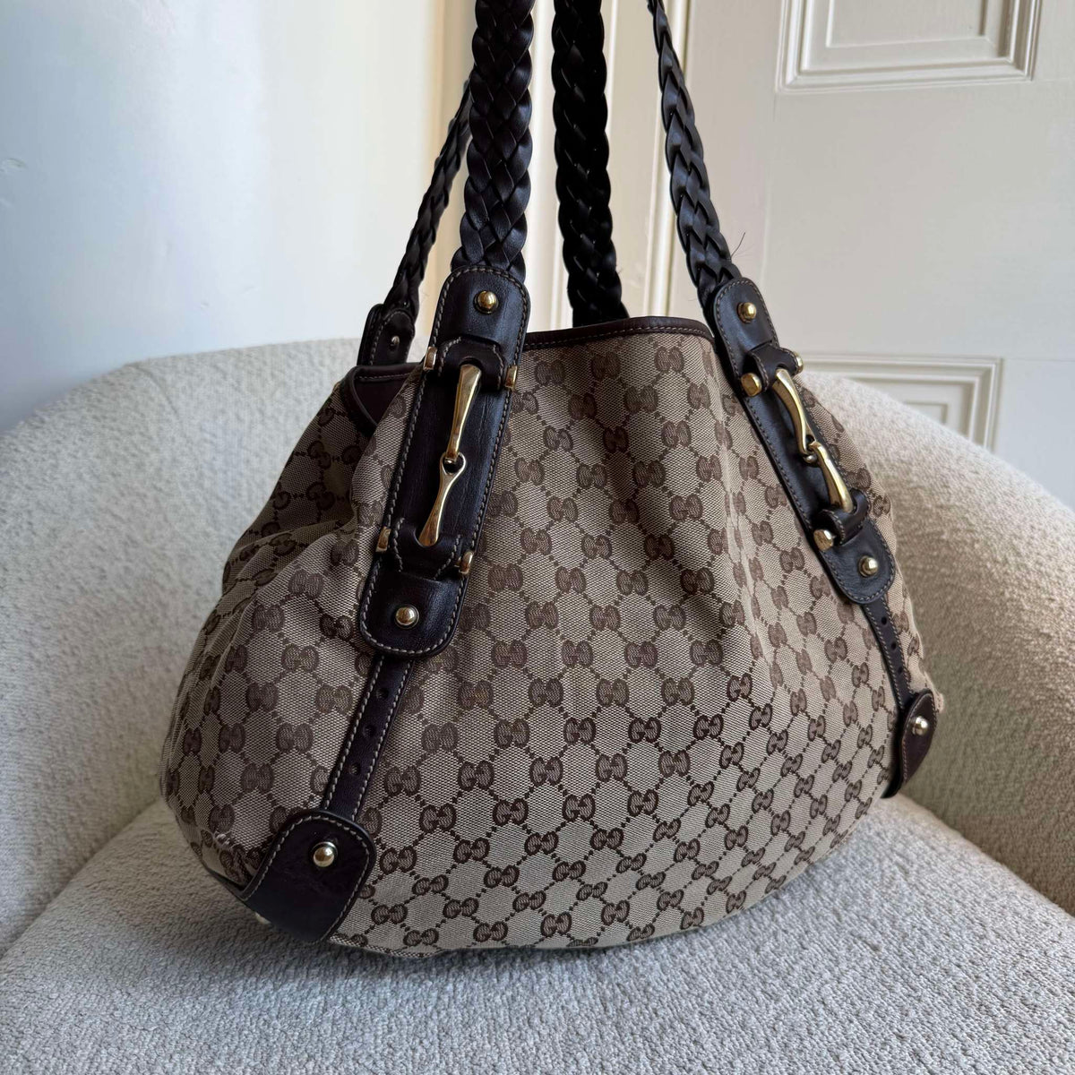 Gucci GG Canvas Horsebit Brown Tote Bag