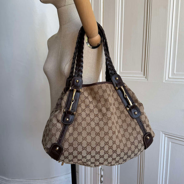Gucci GG Canvas Horsebit Brown Tote Bag
