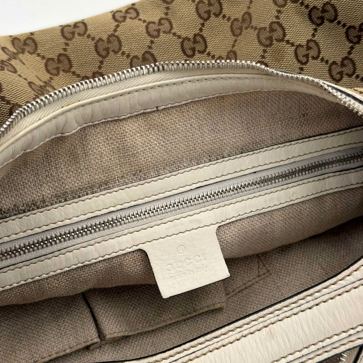 Gucci GG Canvas White Hobo Shoulder Bag