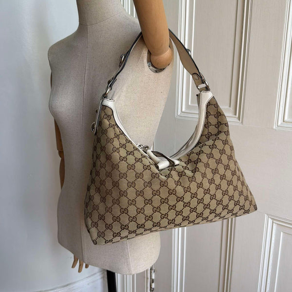 Gucci GG Canvas White Hobo Shoulder Bag