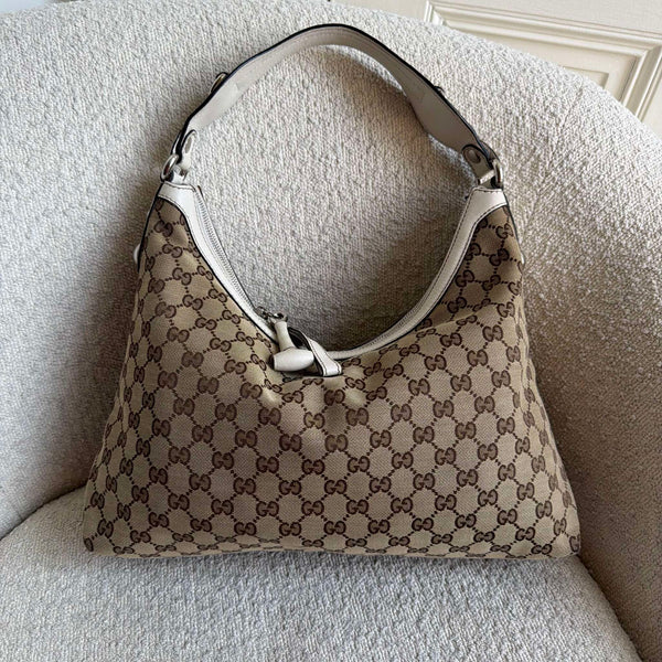 Gucci GG Canvas White Hobo Shoulder Bag