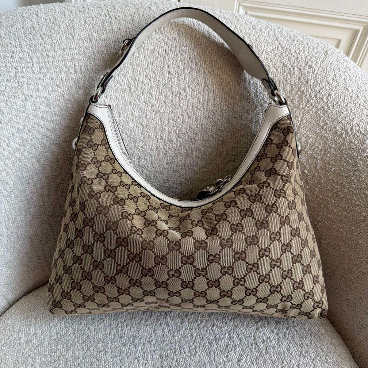 Gucci GG Canvas White Hobo Shoulder Bag