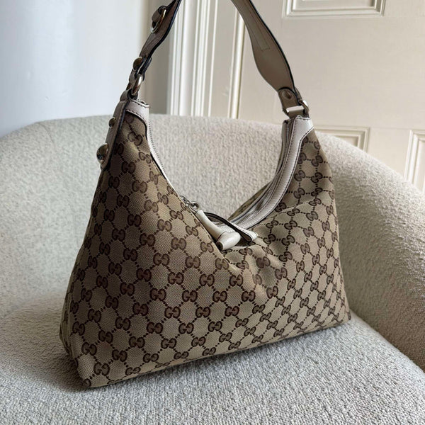 Gucci GG Canvas White Hobo Shoulder Bag
