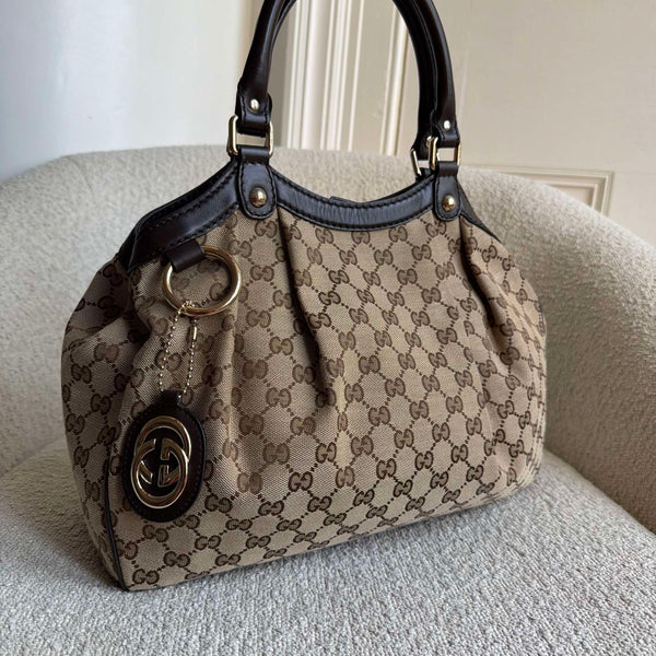 Gucci GG Canvas Sukey Brown Tote Bag