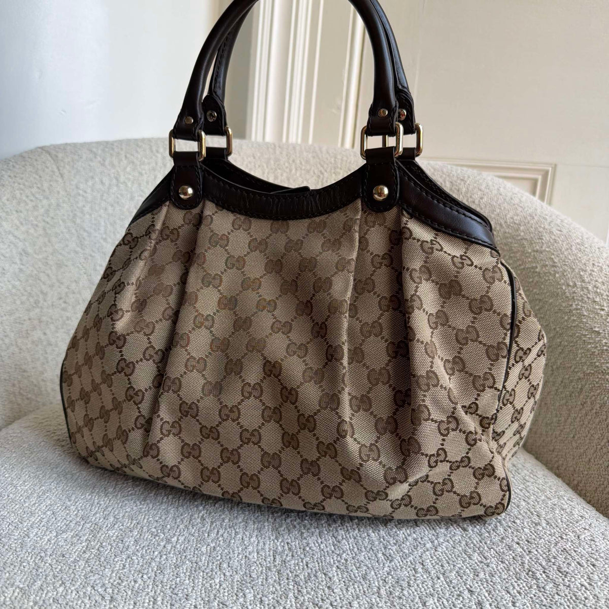 Gucci GG Canvas Sukey Brown Tote Bag
