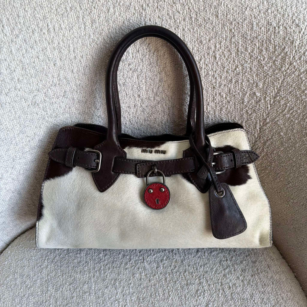 Archive Miu Miu Cow Print Brown Leather Handbag