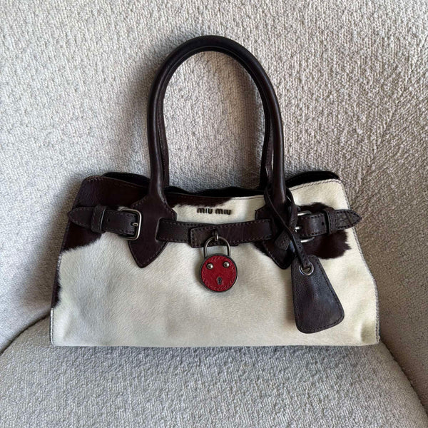 Archive Miu Miu Cow Print Brown Leather Handbag