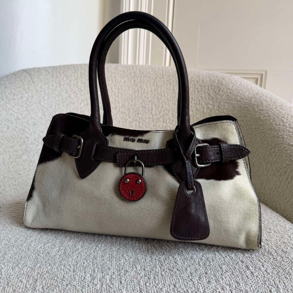Archive Miu Miu Cow Print Brown Leather Handbag