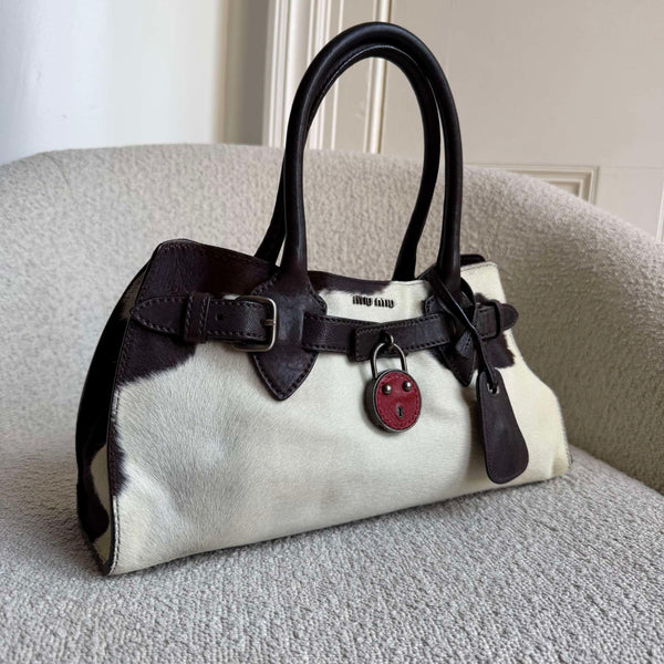 Archive Miu Miu Cow Print Brown Leather Handbag