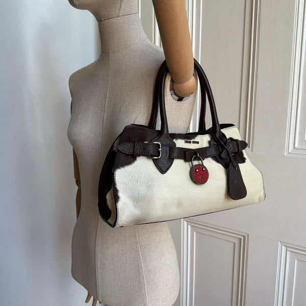 Archive Miu Miu Cow Print Brown Leather Handbag