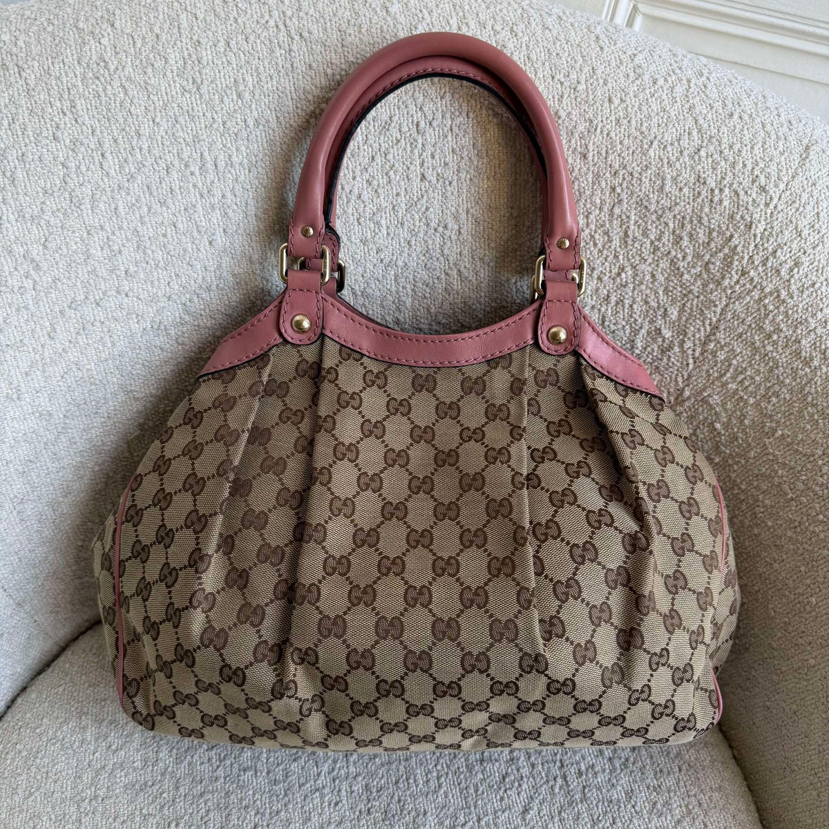 Gucci GG Canvas Sukey Pink Tote Bag